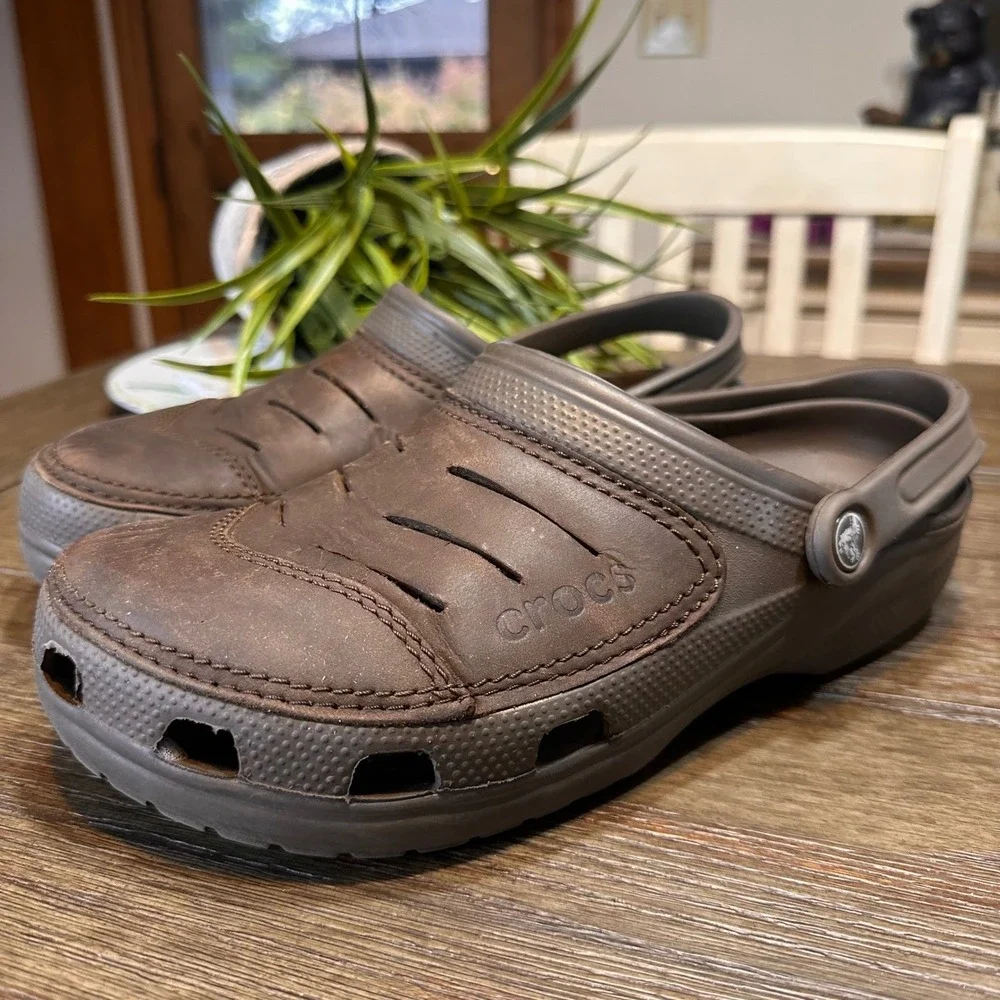 Yukon Vista II Crocs Leather Lined Clogs Slip On Shoes Brown Size Mens 9